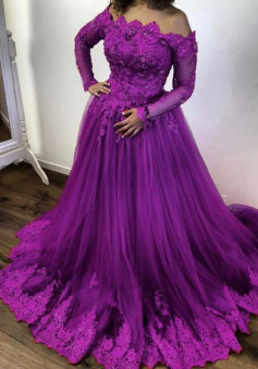 Off The Shoulder Long Sleeves Ball Gown Quinceanera Dresses With Lace