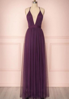 A Line V Neck Chiffon Prom Dresses