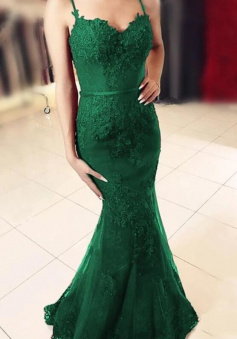 Mermaid green lace prom evening dresses