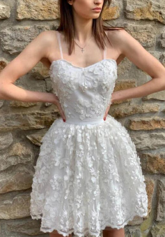 A Line White 3D Lace Homecoming Dresses