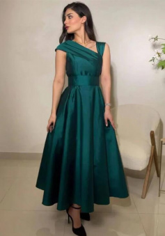 A-line Dark Green Satin Mother Dress