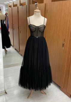 Elegant Black Dot Tulle Prom Dress
