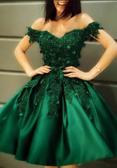 Cute Dark Green Homecoming Dress With 3D Lace Flowers