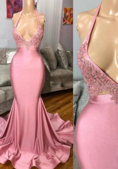 Mermaid Arabic Pink Evening Dresses With Lace