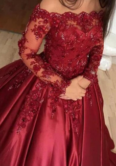 Off the Shoulder Ball Gown Lace Prom Dress With Long Sleeves