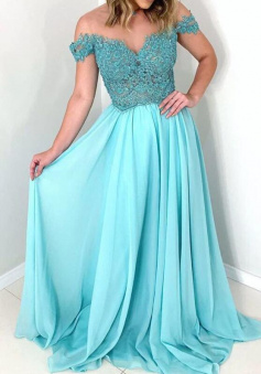 A Line Off the Shoulder Chiffon Long Prom Dress