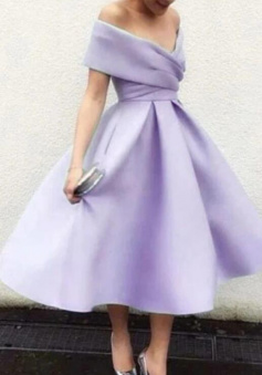 Off the Shoulder Tea Length Prom Dress