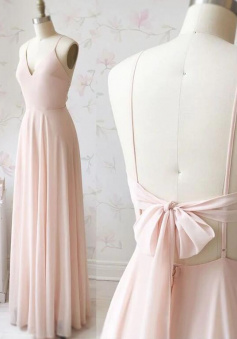 A line pink chiffon evening dress