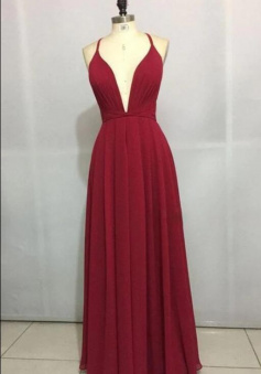 A-line Burgundy Long Prom Dress