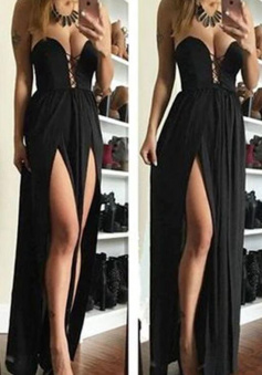 Sexy black long prom dress with slit