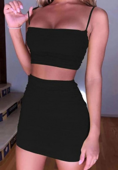 Sexy Spaghetti Straps Two Piece Black Bodycon Dress