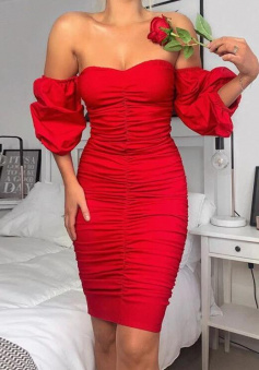 Off Shoulder Sexy Red Slim Prom Dress