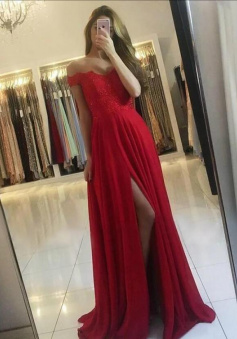 A Line Off-the-Shoulder Chiffon Prom Dresses