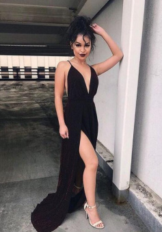 Sexy Black Evening Dress With Slit