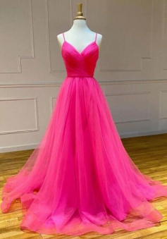 New Style Straps Tulle Prom Dress With Lace Up Back
