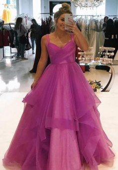 A Line Ball Gown Straps Tulle Party Dresses