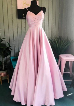 A Line V Neck Pink Prom Dress