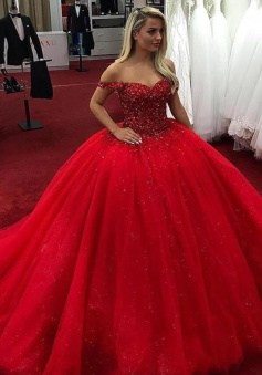 Princess Off Shoulder Ball gown Tulle Prom Dress