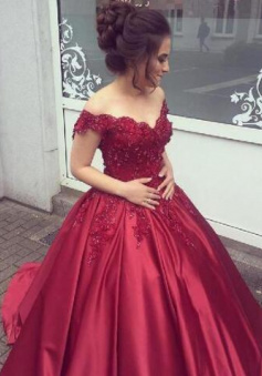 Ball gown Off Shoulder Princess Stain Prom Dress