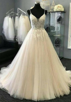 Spaghetti Straps Chiffon Lace Wedding Dresses For Brides