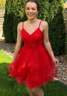 Straps Red Homecoming Dress Short Prom Dress