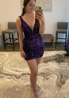 Sexy Purple Sequins Homecoming Dress