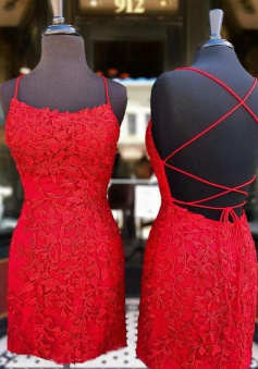 Sexy Red Lace Backless Homecoming Dress