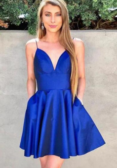 Royal Blue V Neck Short Prom Dress