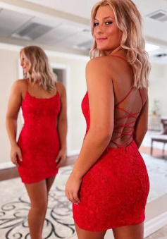 Backless Red Lace Homecoming Dress