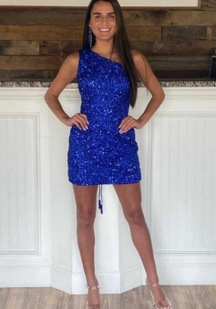 One Shoulder Strap Royal Blue Short Homecoming Dress