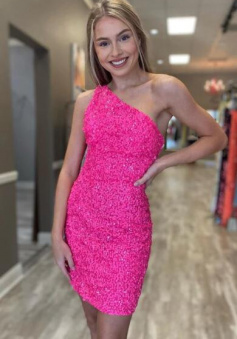 Sexy One Shoulder Strap Sequin Homecoming Dress