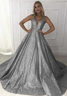 Sexy Grey Sequin Prom Dress Evening Dress