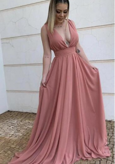Sexy Deep V Neckline Prom Dresses Long
