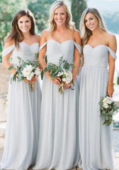 Simple Off Shoulder Chiffon Bridesmaid Dresses