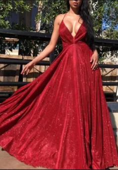 Sexy V Neck Sparkling Prom Evening Dress