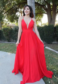 Simple Deep V Neckline Formal Prom Dresses