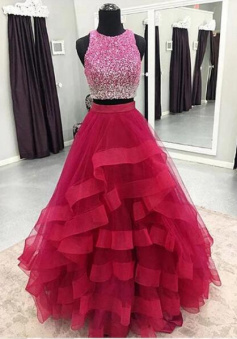 Sexy Two Pieces Prom Dress Evening Dress With Beading