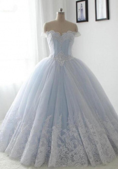 A-line Light Blue Quinceanera Dress With Lace