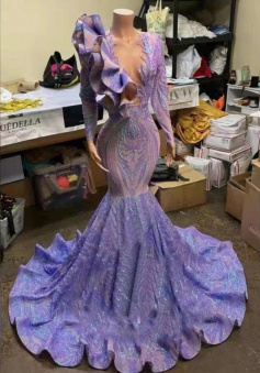 Sexy purple sequins evening dresses lavander prom gowns