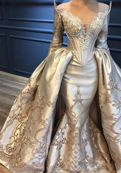 Vintage sliver prom dresses with long sleeves