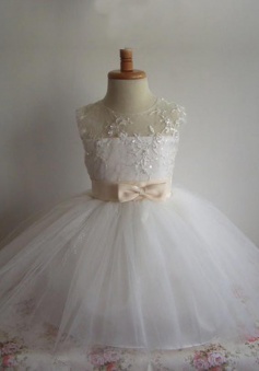 Fashion Ball Gown Sash Tulle Beading Flower Girl Dress