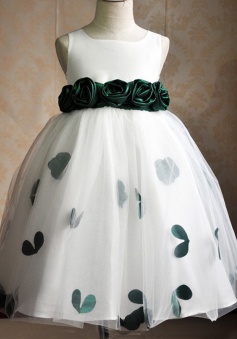 Elegant Ball Gown Square Neck Tea Length Sleeveless Tulle Flower Girl Dress