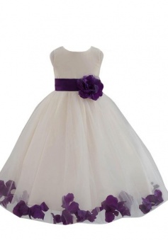 Wedding Pageant Flower Petals Girl Ivory Dress with Bow Tie Sash FGD-81301