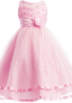 Communion Flower Girl Pageant Illusion Ribbon Tulle Dress FGD-81308