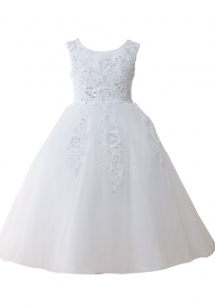 Cute White Tull Flower Girl Ball Gown With Sequins