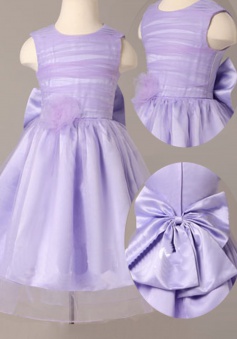 Simple Jewel Sleeveless Knee-Length Lilac Flower Girl Dress with Bowknot