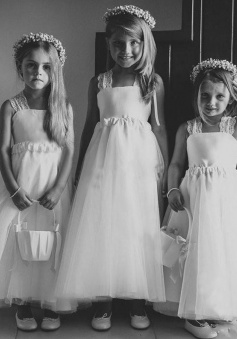 A-Line Square Long White Tulle Flower Girl Dress with Lace