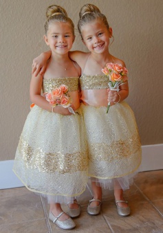 Ball Gown Spaghetti Straps Light Champagne Lace Flower Girl Dress with Sequins