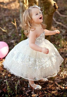 Ball Gown Sweetheart Light Champagne Lace Flower Girl Dress with Sequins