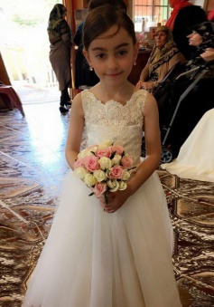 A-Line Bateau Cap Sleeves Floor-Length White Tulle Flower Girl Dress with Lace